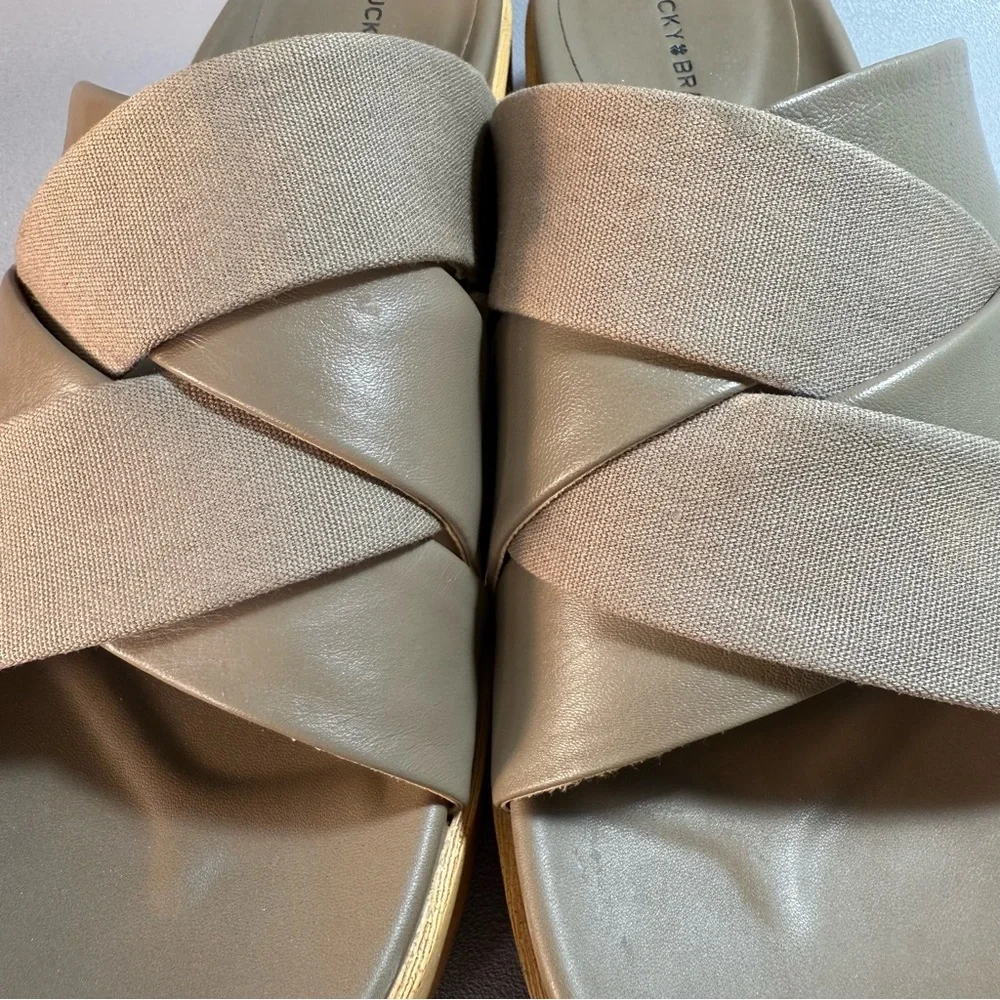 Lucky Brand Dikona Beige Woven Leather and Elastic Strap Platform Sandals